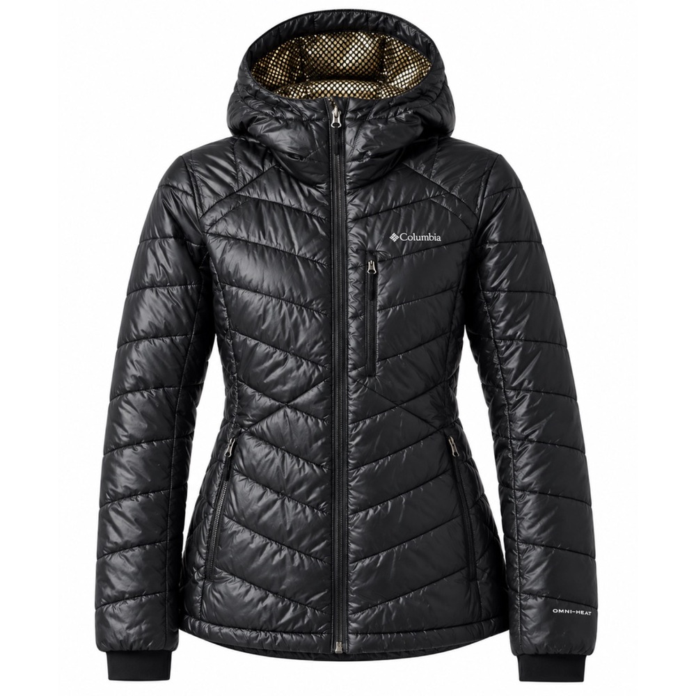 Columbia Omni-Heat Black Hooded Lightweight Puffer Jacket Gold Lining - L